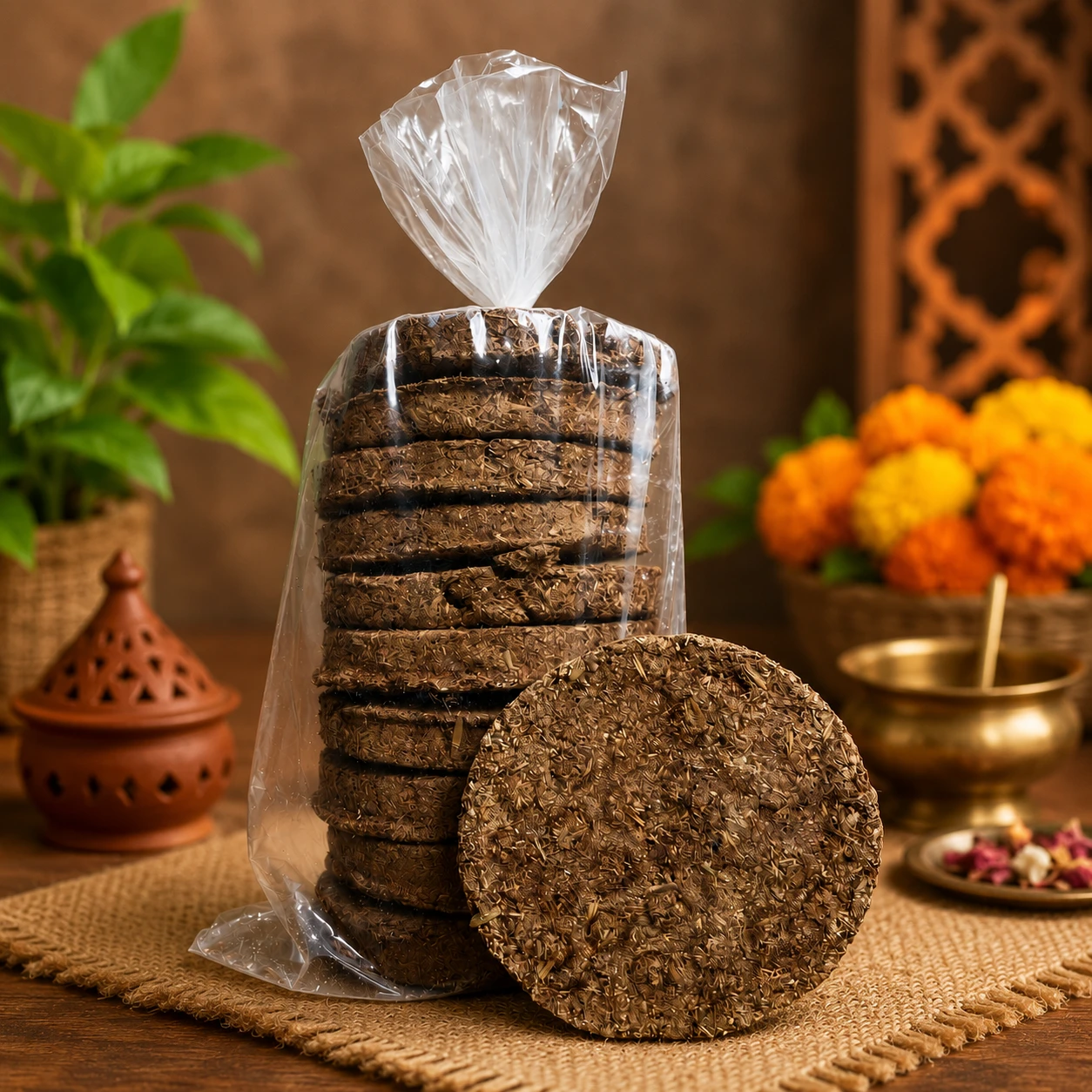 GauGrih Natural Cow Dung Upale (Cow Dung Cakes) | Eco-Friendly Havan & Pooja Fuel | 10 Pieces Pack