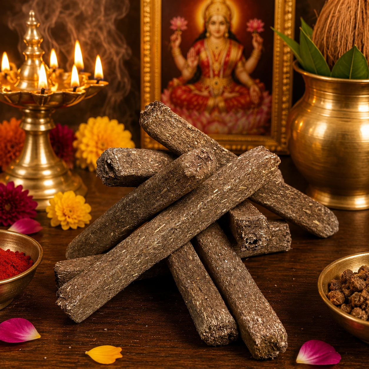 GauGrih Premium Gauvar Lakadi (Cow Dung Wood Logs) for Havan, Yagya, Pooja & Eco-Friendly Fuel