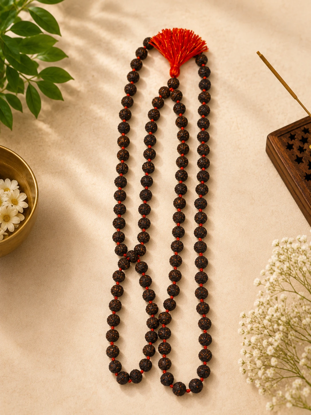 Natural Rudraksha Japa Mala – 108 Beads for Meditation & Prayer